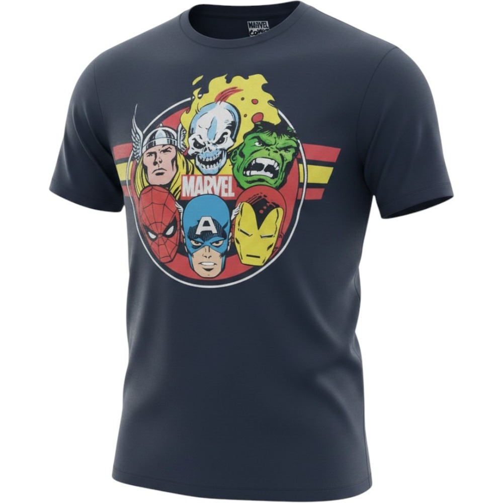 Official Marvel Comics Mens Avengers T-shirt Thor Hulk Iron Man Blue Medium